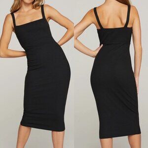 Good American Women's NWT Black RIbbed Bodycon Sleeveless Midi Dress Size 0/XS